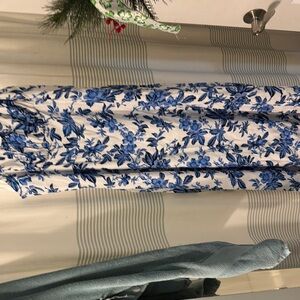 LOFT White Dress with Blue Floral Design